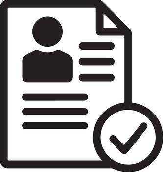 Approved Profile Document A Simple Black and White Icon Showing a Verified User Profile with Checkmark vector