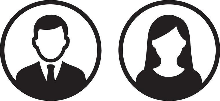Simple, Elegant Black and White Male and Female Profile Icons for Website or App User Interface Design vector