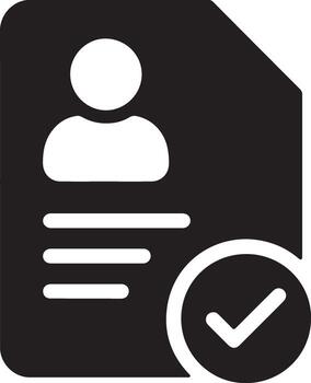 Approved Profile A Simple Black and White Icon Showing Confirmed User Registration, Document, and Profile Information vector