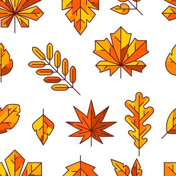 Pattern with autumn linear leaves. Background with various foliage. vector