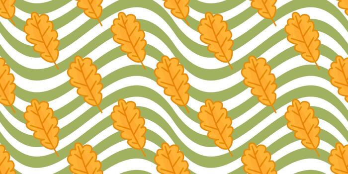 Autumn leaf pattern on green waves vector