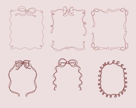 linda mano dibujado caprichoso rectangular y oval marcos arco cintas conjunto diseño vector