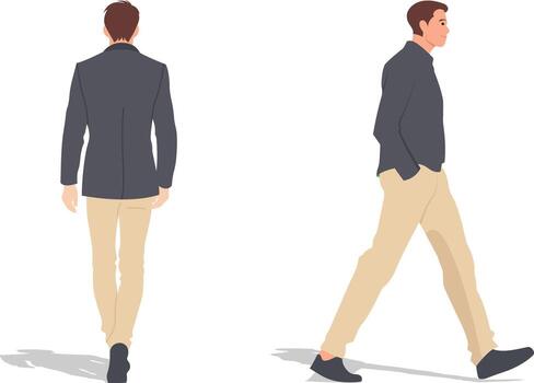 Man Walking in Two Views Back and Side Profile vector