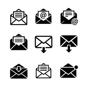 Email Communication Icons Depicting New Messages, Inbox, and Notifications vector