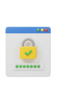 3d render of a login window with a yellow padlock and password field, isolated on transparent background png