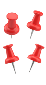 quattro rosso spingere perni isolato su trasparente sfondo, disposte nel un' piazza modello con diverso angoli png