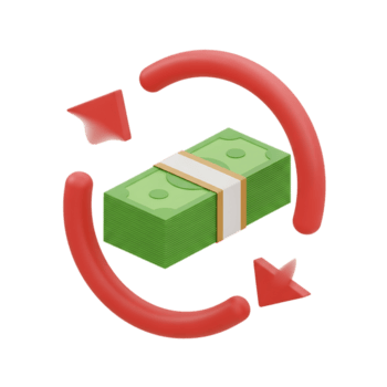 3d rendering of a stack of money with a circular arrow indicating cash flow, isolated on transparent background png