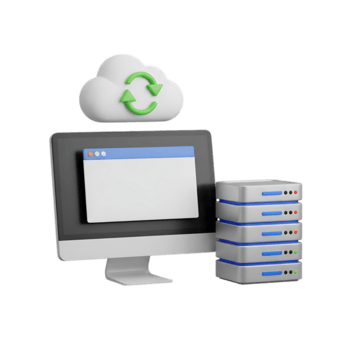 3d cloud computing and data storage concept with computer and servers isolated on transparent background png