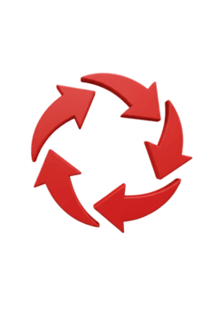 circular arreglo de cinco rojo flechas indicando un continuo ciclo aislado en transparente antecedentes png