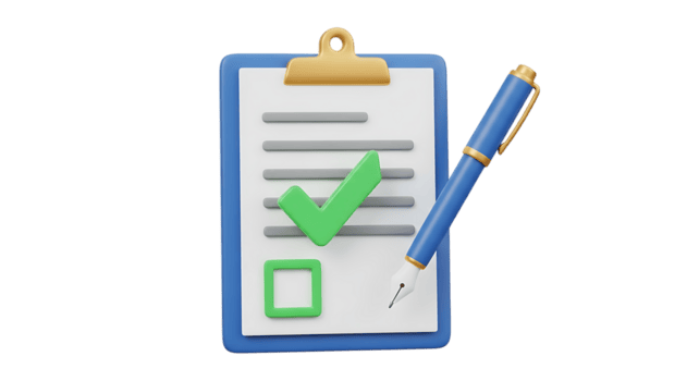 klembord met checklist en pen, betekenend taak voltooiing en organisatie geïsoleerd Aan transparant achtergrond png