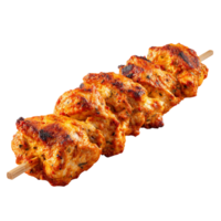 köstlich gegrillt Hähnchen Spieße serviert auf hölzern Stock auf transparent Hintergrund png