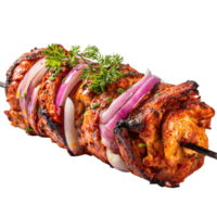 gegrillt Hähnchen Kebab mit Zwiebeln, Petersilie und Schnittlauch auf transparent Hintergrund png