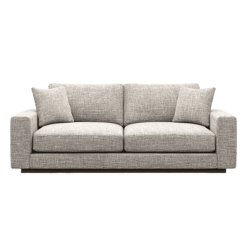 Elegant sofa with neutral fabric and cushions, isolated on transparent background png