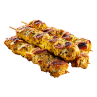 drei appetitlich gegrillt Hähnchen Spieße gestapelt kreativ auf transparent Hintergrund png
