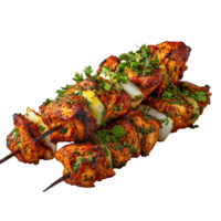 köstlich gegrillt Hähnchen Kebab Spieße mit Zwiebeln und Kräuter auf transparent Hintergrund png