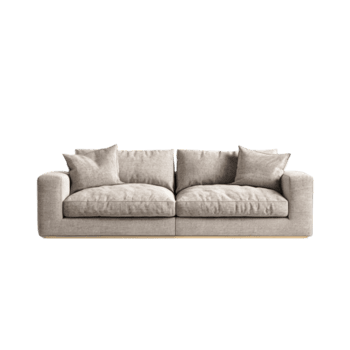 Modern beige sofa with cushions in minimalist style on transparent background png