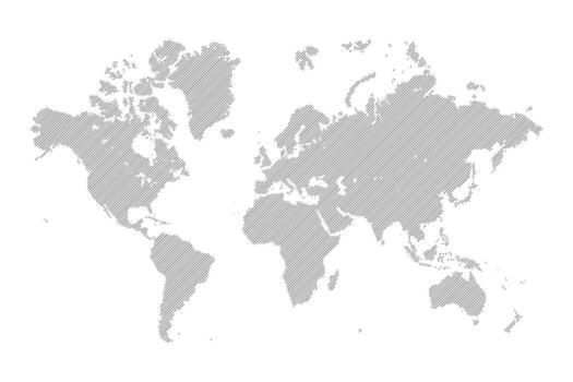 world map with parallel lines hatching illustration vector