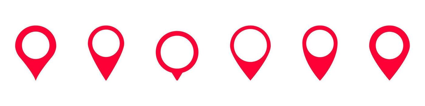 Variety of red location markers in different styles and shapes for navigation and mapping vector