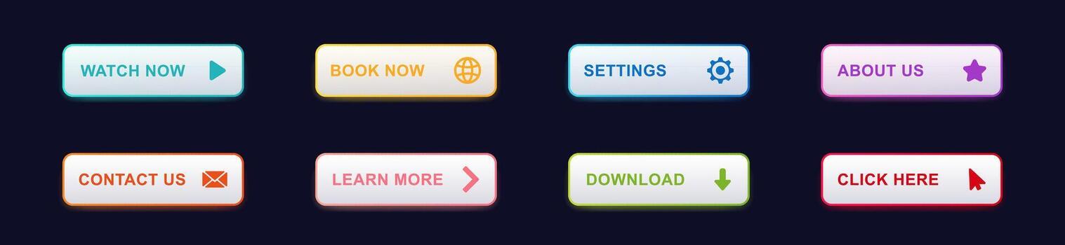 Colorful interactive buttons representing various online actions and settings vector