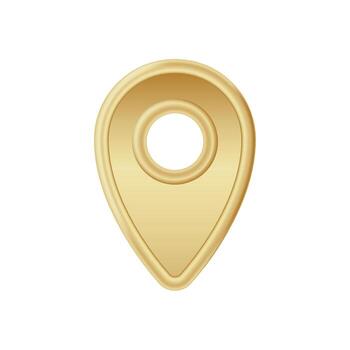 Golden location marker with a smooth circular hole design and gleaming metallic finish vector