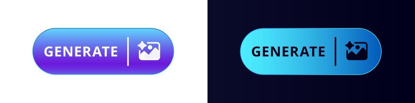 Rounded button with gradient effect for generate function on light and dark themes vector