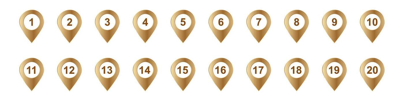 Sequential numbered location markers in gold teardrop shape for easy identification vector