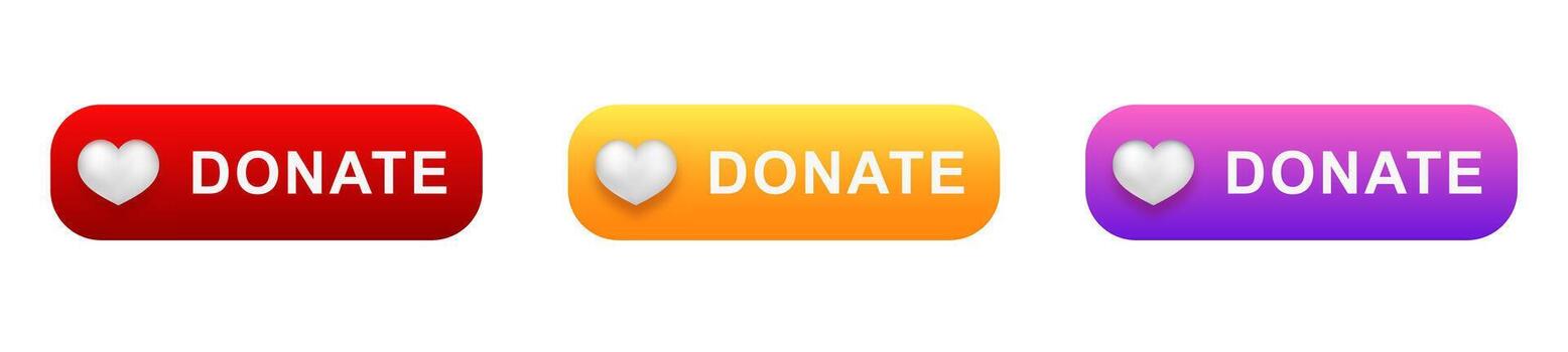 Heart icons on colorful buttons for online donations and contributions vector