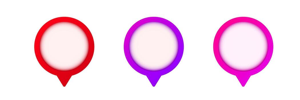 Tres vistoso circular marcadores con puntiagudo base para ubicación o Nota indicación vector