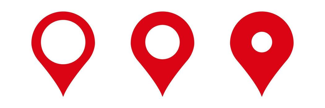 Three red location markers shaped like droplets in a horizontal line vector