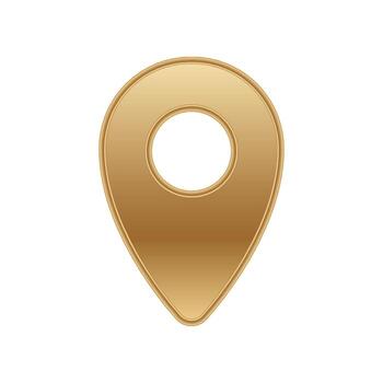 Golden location pin with central hole on white for maps and navigation vector