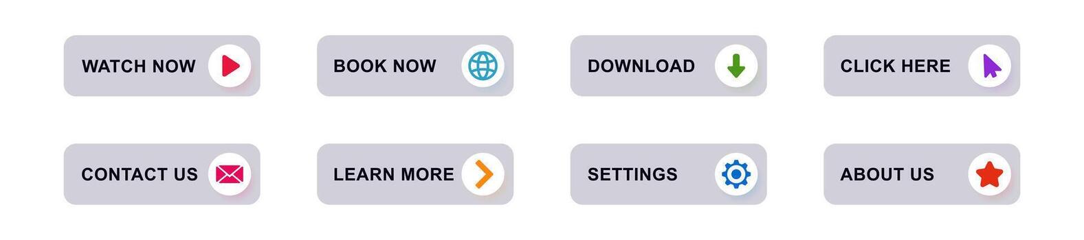 Interactive buttons with icons for websites and mobile applications vector