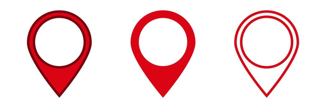 Bright red map pointers showing location symbols in various graphic styles icon set vector