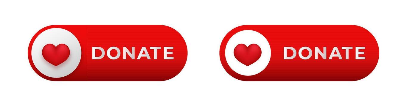 Red donation buttons with heart symbol and text for online charitable contributions vector