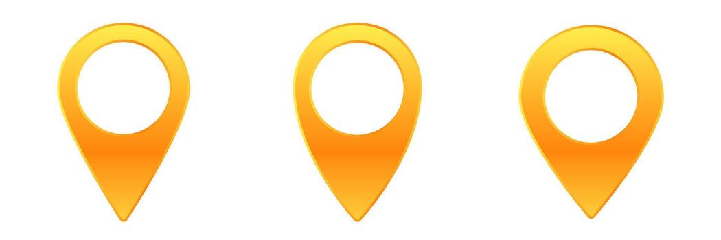 Three bright yellow map pointers in a simple and minimalistic design arrangement vector