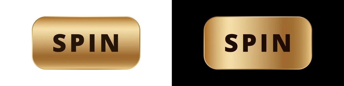 Gold spin button on white and black displayed in rectangular shape for gaming and interactive use vector