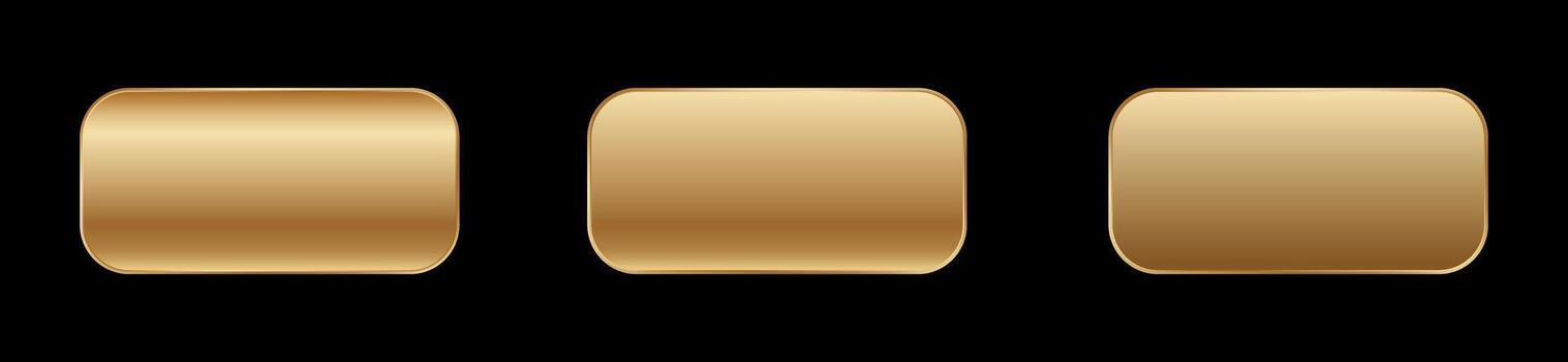 Three rounded rectangular gold bars aligned in a row displaying a smooth and polished finish vector