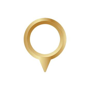 Golden location pin symbol with circular design and pointed bottom element vector