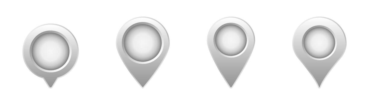 Set of gray location pins with various designs and shapes in minimalist style vector