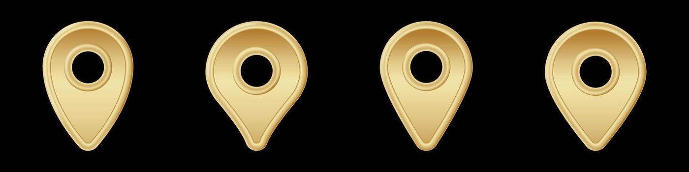 Four identical gold map pin icons in a row displaying simple rounded design vector
