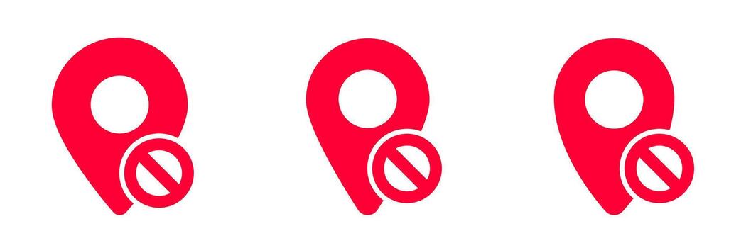 Red map pin icons with stop symbol for no entry location indication or restricted areas vector