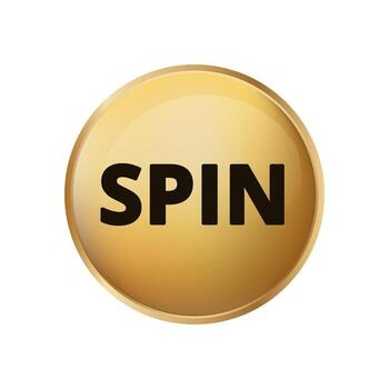 Glossy golden button with spin text in bold black letters on smooth surface vector