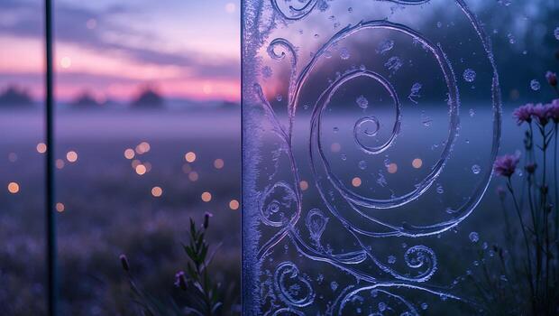 Observing Etched Glass Pattern with Field Bokeh and Sunset Hues photo