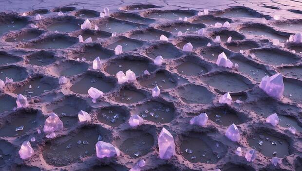 Crystals in Muddy Terrain Displaying Patterns and Reflections photo