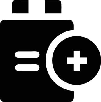 Simple battery icon with plus symbol for charging and energy level indicator vector