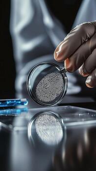 Forensic scientist examines fingerprint evidence under magnification in laboratory setting photo