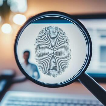 Magnified view of a fingerprint on a computer screen during a security analysis session photo