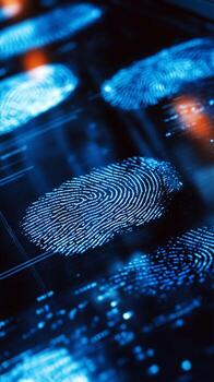 Close-up view of biometric fingerprint scanner technology in use at a digital security station photo