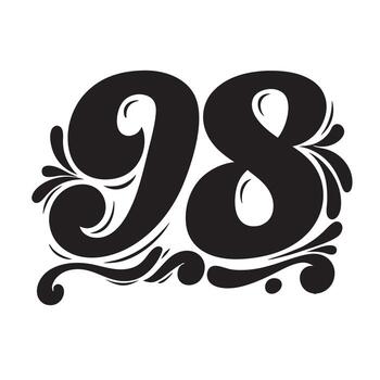 Elegant number ninetyeight with decorative swirls and flourishes, creating a vintage and artistic design isolated on white background vector