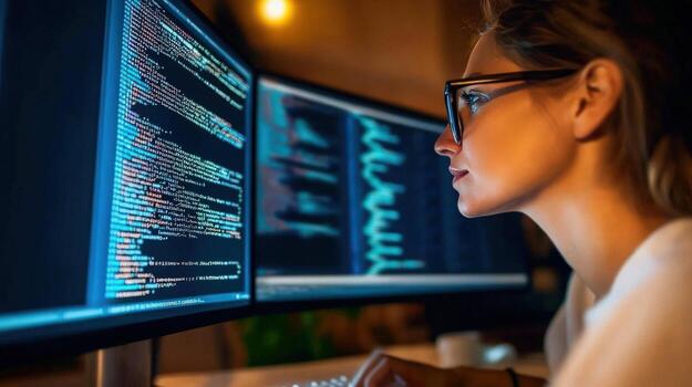 Focused coder at night photo