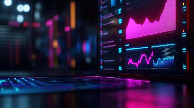 Futuristic data dashboard displays dynamic graphs and information photo